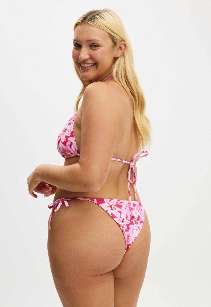 Cotton On - String Triangle Bikini Top - Tropical Lily Crushed Berry