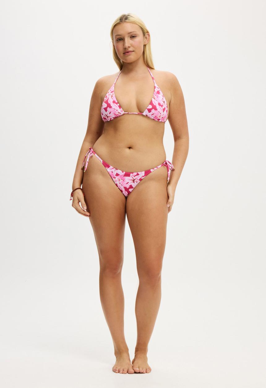 Cotton On - String Triangle Bikini Top - Tropical Lily Crushed Berry
