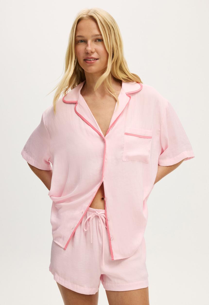 Cotton On - Washed Satin Sleep Set - Blushing Bride/Confetti