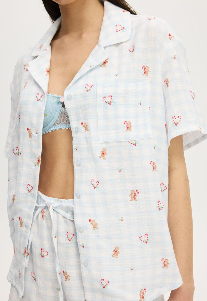 Cotton On - Relax Short Sleeve Sleep Set - Checker Board Gingerbread