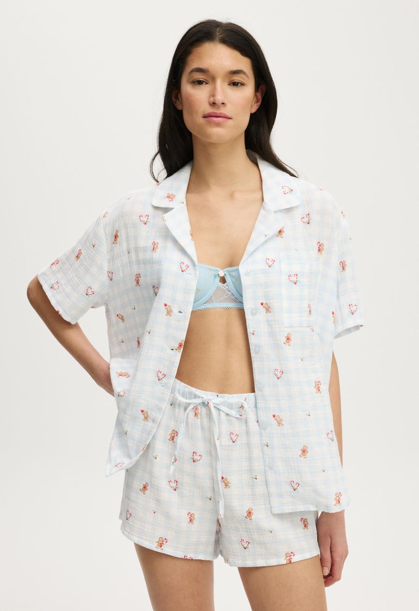 Cotton On - Relax Short Sleeve Sleep Set - Checker Board Gingerbread