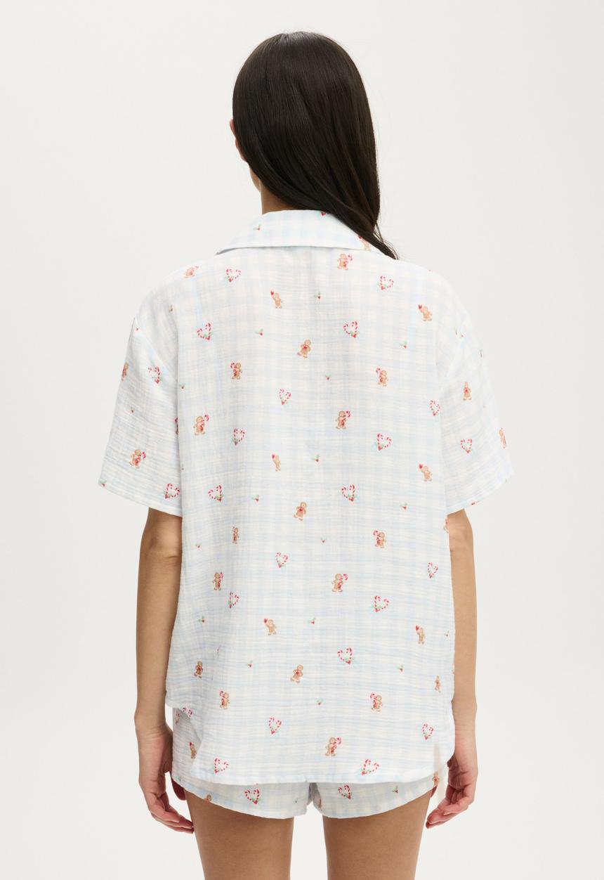Cotton On - Relax Short Sleeve Sleep Set - Checker Board Gingerbread