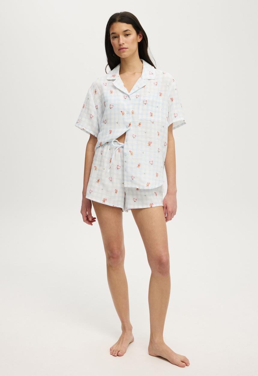 Cotton On - Relax Short Sleeve Sleep Set - Checker Board Gingerbread