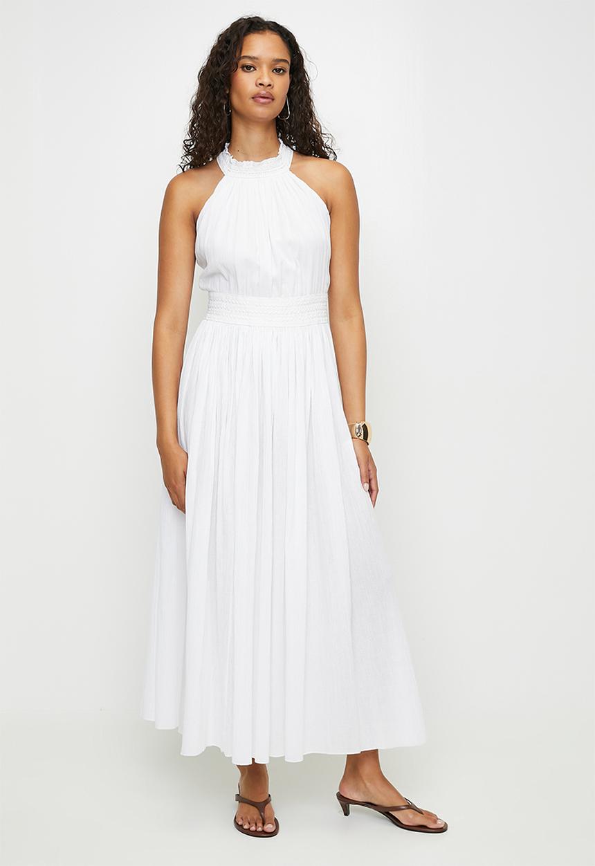 Stella Morgan - Halter Neck A-Line Maxi Dress With Open Back Detail - White