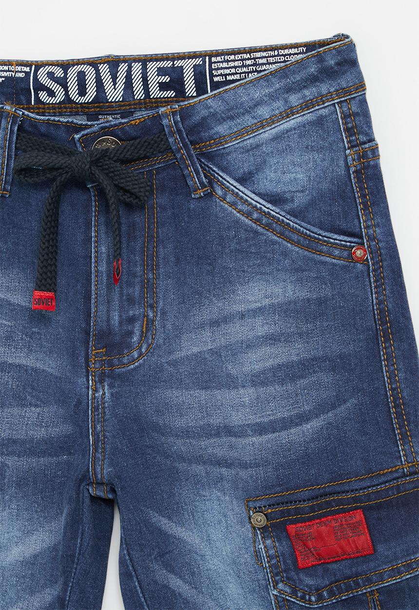SOVIET - Boys cargo pocket denim short - indigo