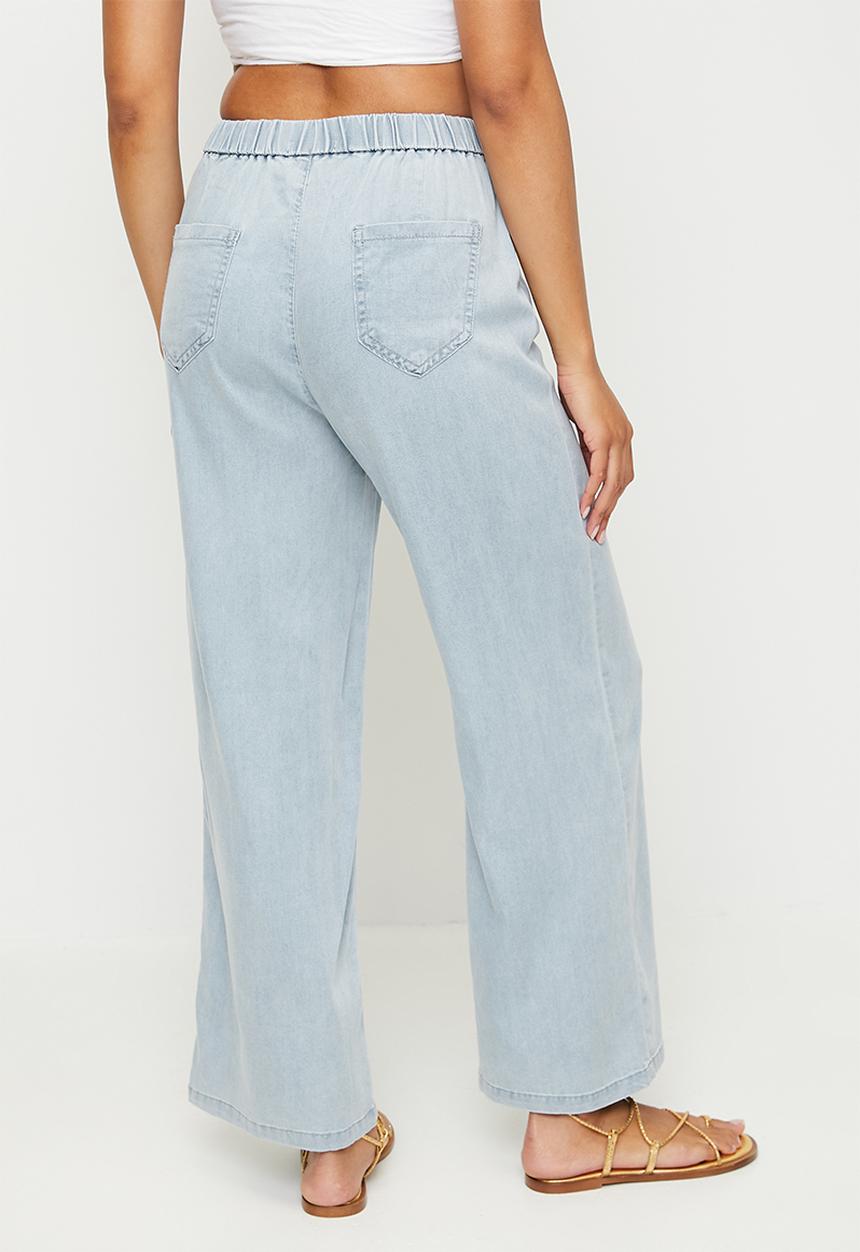 MANDI - High Waist Wide Leg Tencel Pant With Lace Drawcord - Light Wash