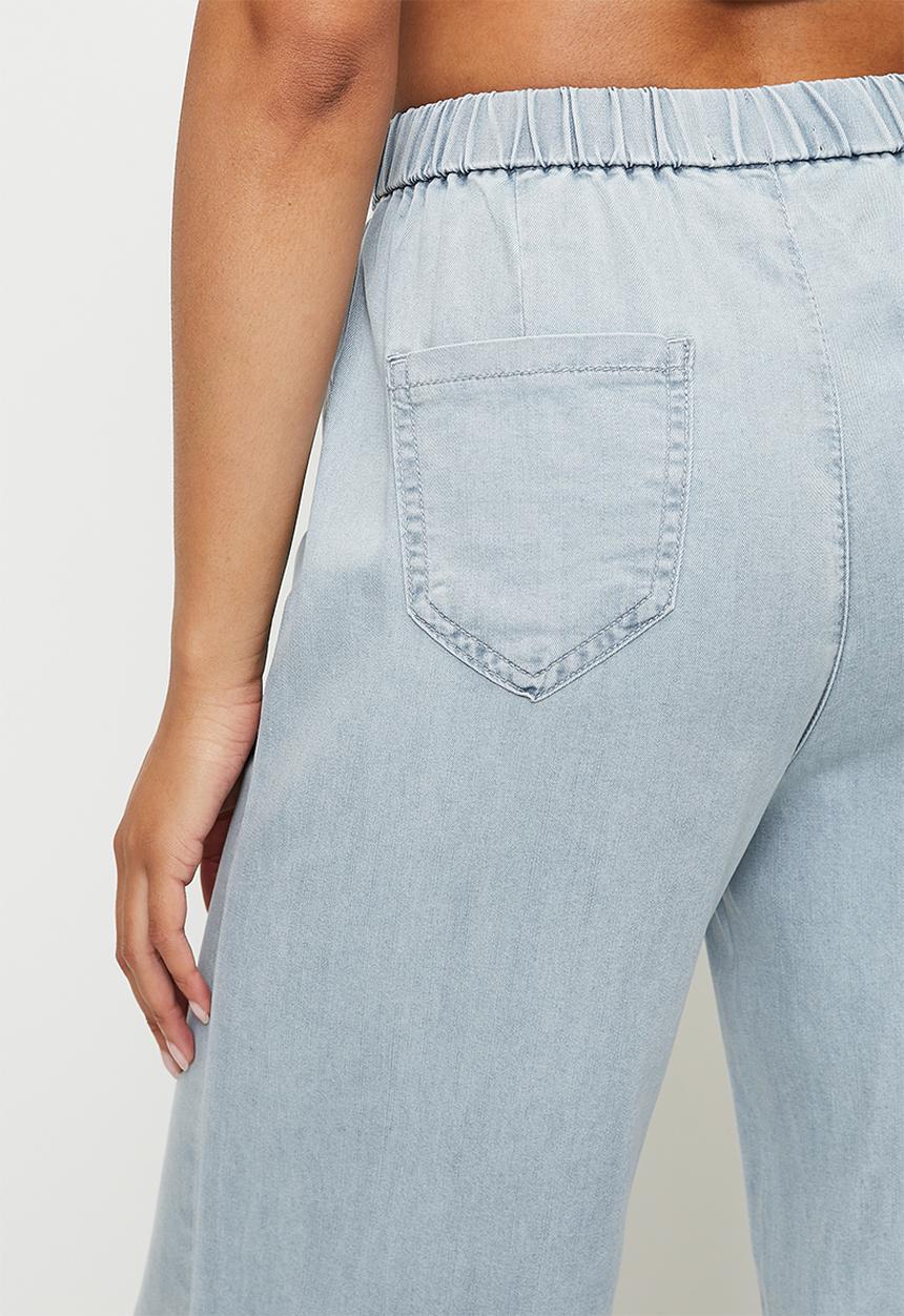 MANDI - High Waist Wide Leg Tencel Pant With Lace Drawcord - Light Wash
