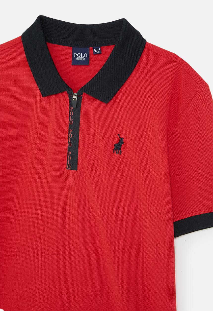 POLO - Boys dawson quarter zip short sleeve golfer - samba red