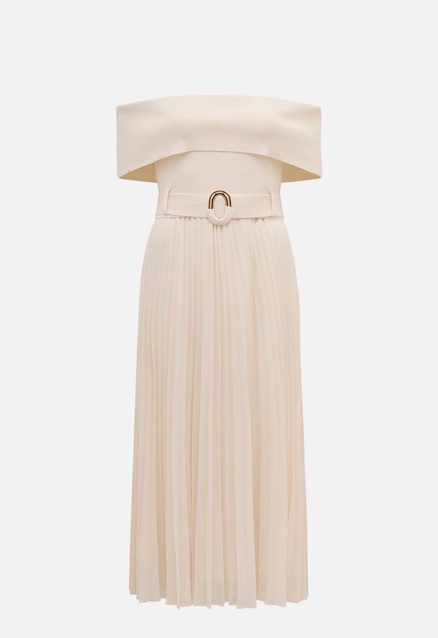Forever New - Capri Bardot Pleat Hem Midi Dress