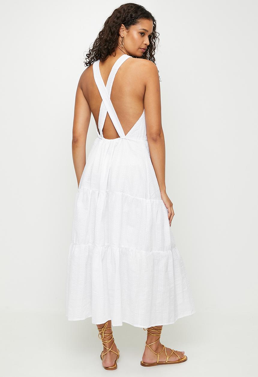 Brave Soul - Ladies Sleeveless Tiered Long Dress - White