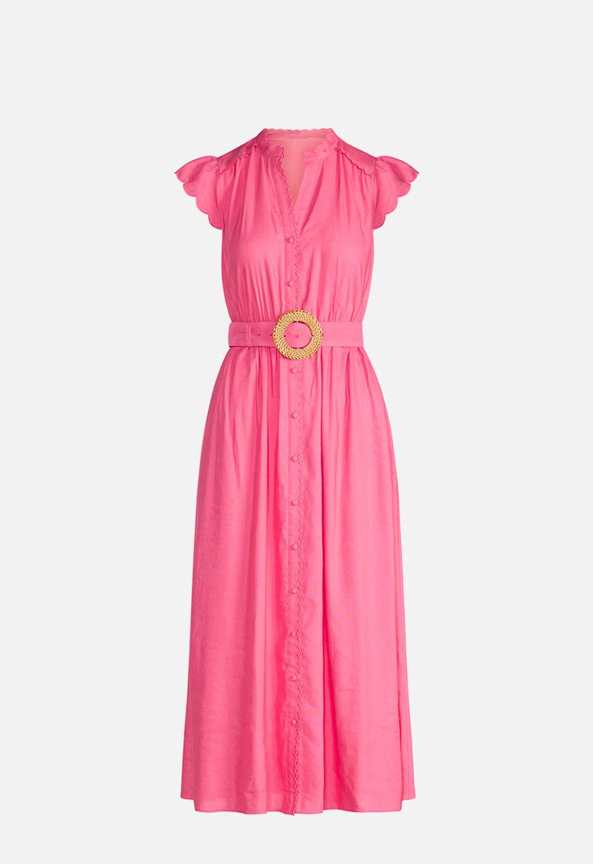 Serafina Scallop Edge Linen Midi Dress