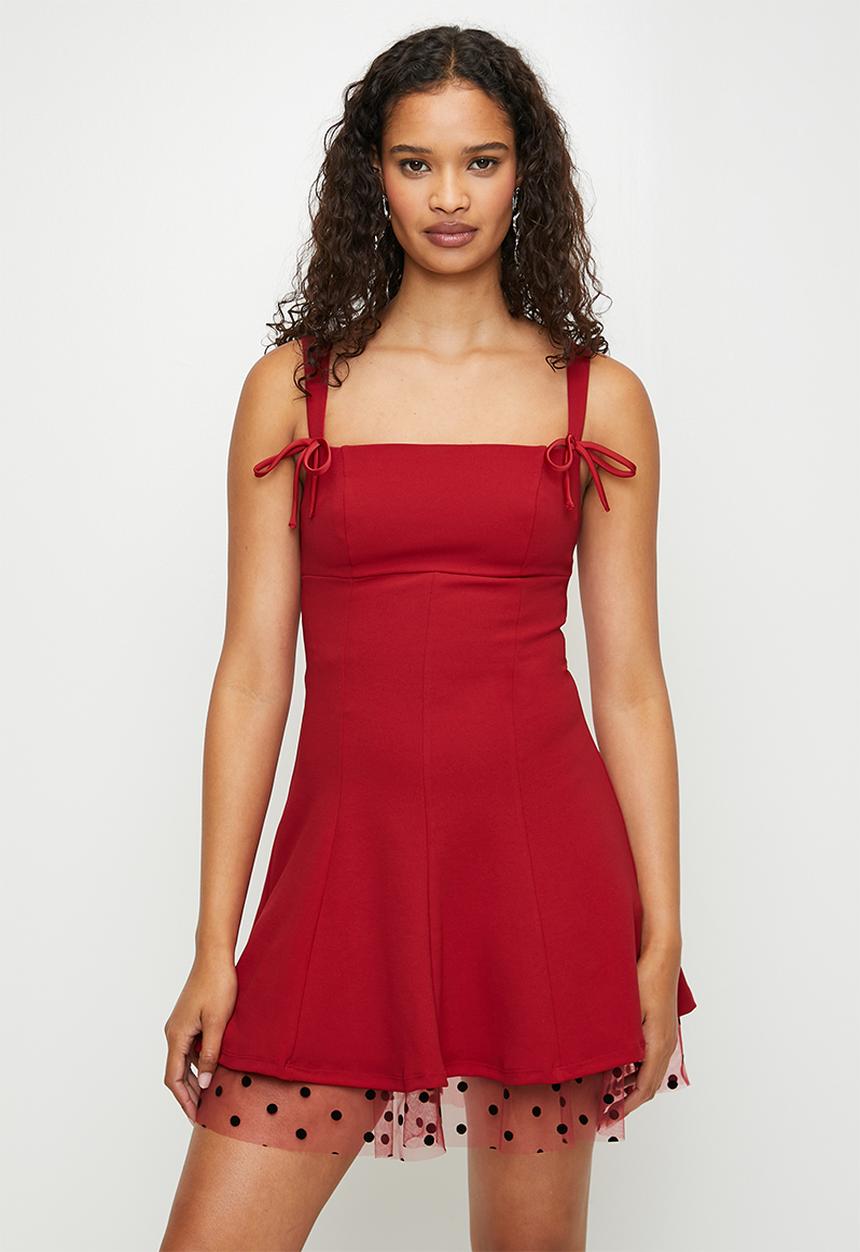 SISSY BOY - Mini Dress With Straight Neckline And Bow Details - Red