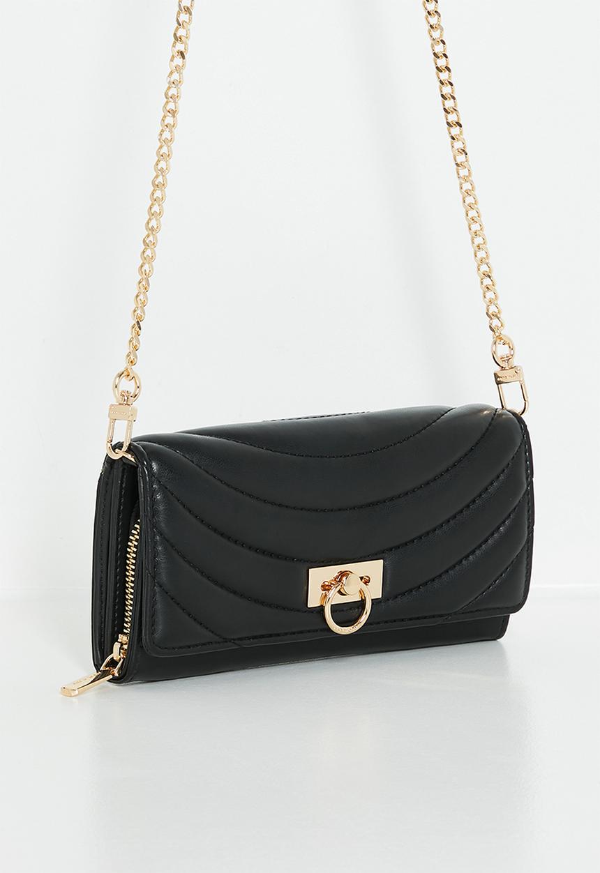 Anne Klein - 2 Pc Flap Crossbody And Bifold Wallet Gift Set Bag - Black Quilted