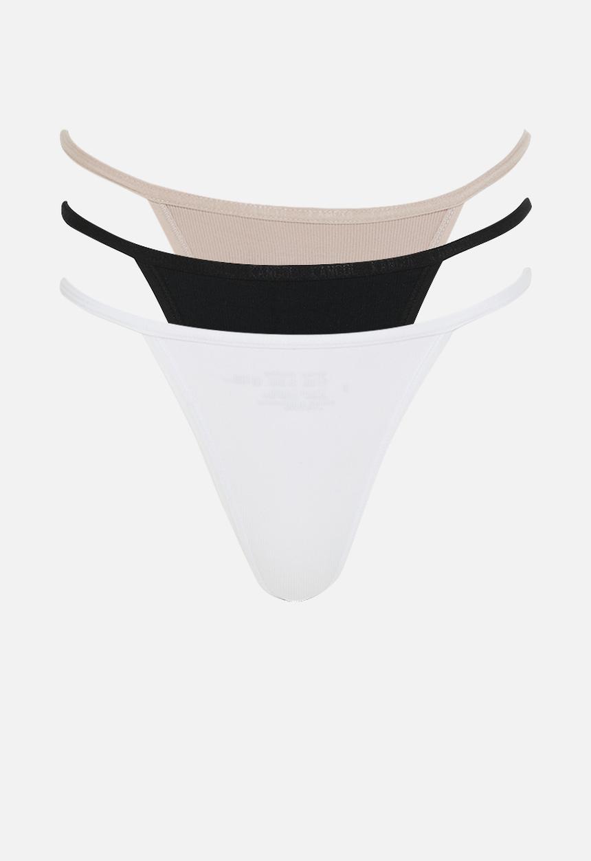 KANGOL - 3pk ribbed seamless branded t-string - black/mocha/white