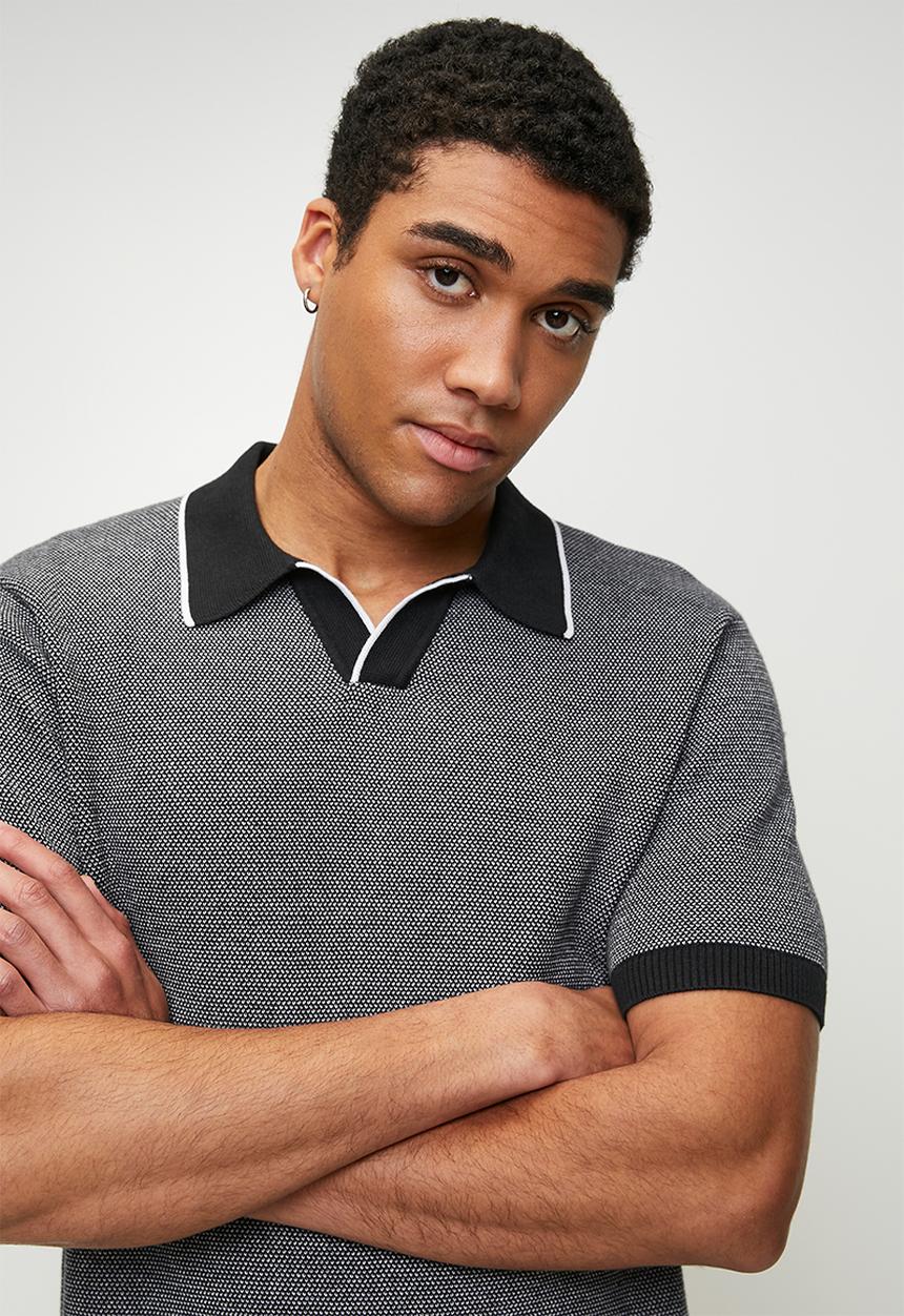 Skipper knit polo birds eye stitch - jet black