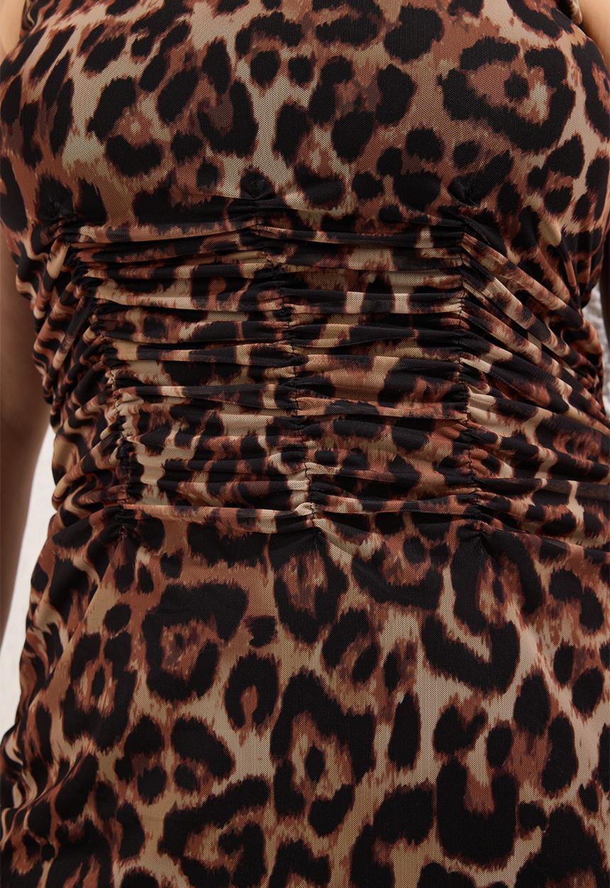 Trendyol - Animal pattern leopard knitted tulle chic evening - brown-multicolor