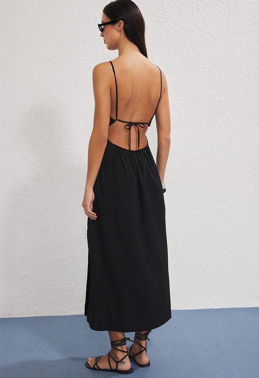 Trendyol - Woven Binding Detailed Beach Dress - black 