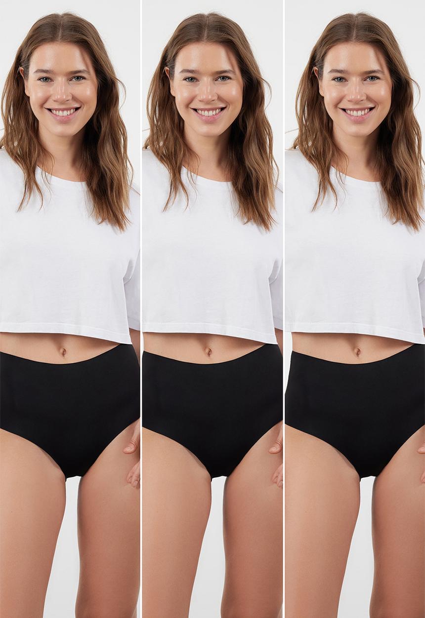 Trendyol - 3-pack micro seamless/non-trace laser cut hipster knitted panties - black