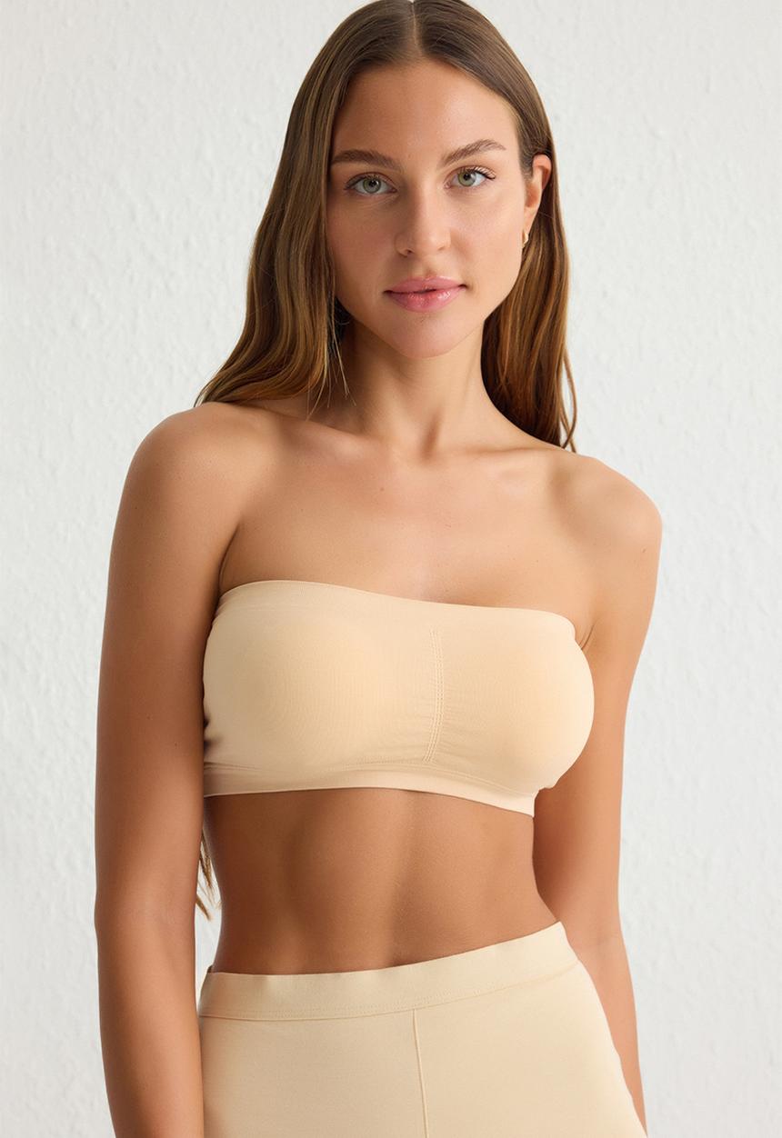 Trendyol - 2-piece seamless/seamless non-wired covered bandeau knitted bra - black