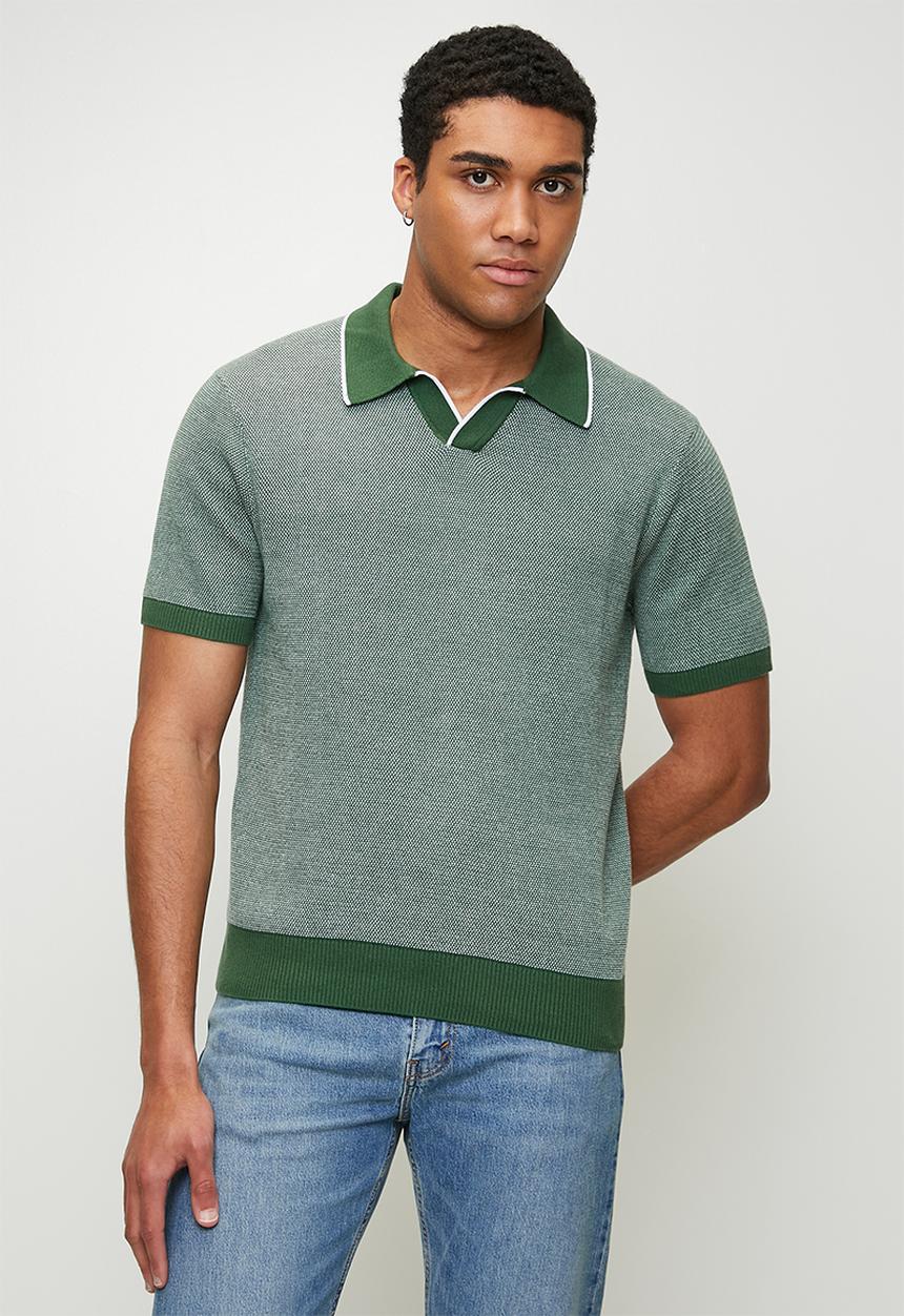 Skipper knit polo birds eye stitch - dark green