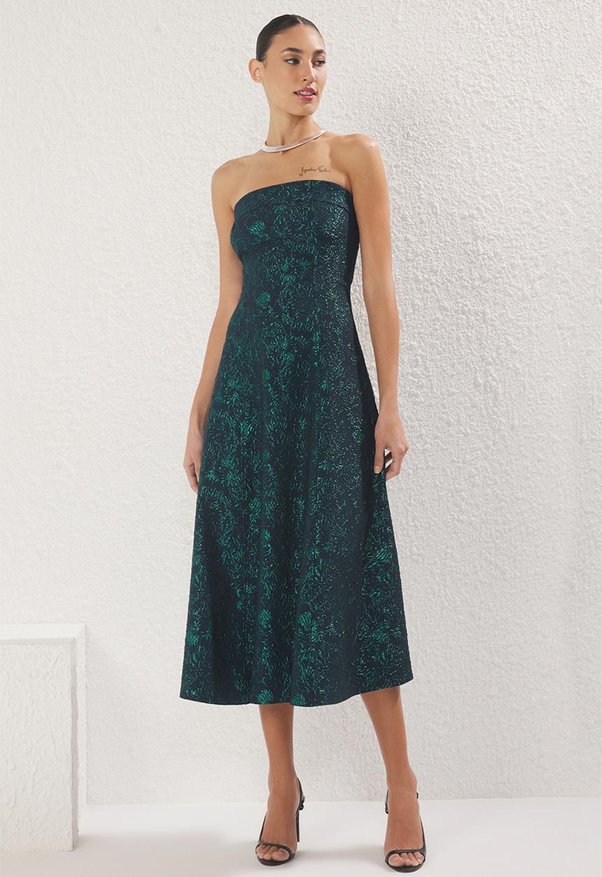 Trendyol - A-line jacquard woven midi elegant evening prom dress - emerald