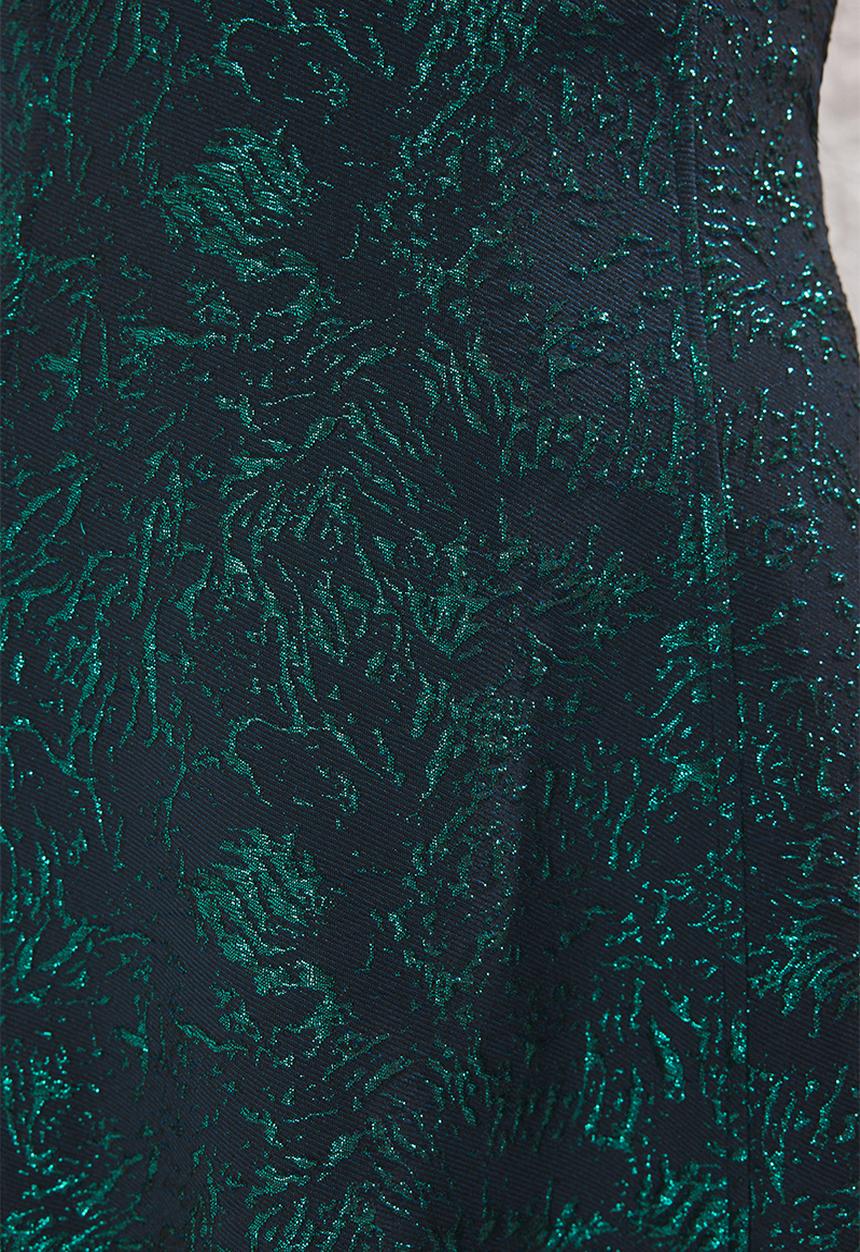 Trendyol - A-line jacquard woven midi elegant evening prom dress - emerald