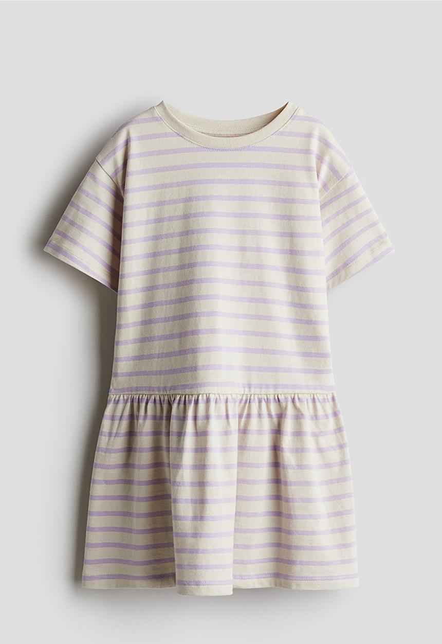 H&M - Cotton jersey dress - light beige striped