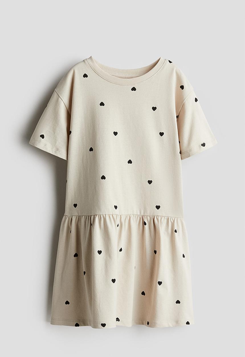 H&M - Cotton jersey dress - light beige hearts
