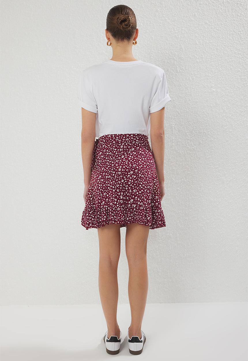 Trendyol - Floral Ruffle Viscose Summer Mini Skirt - burgundy
