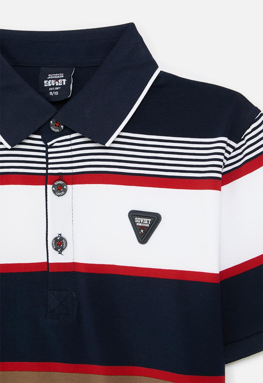 SOVIET - Boys y/dye stripe golfer - navy