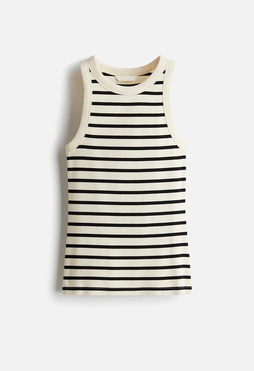 H&M - Ribbed vest top - light beige striped