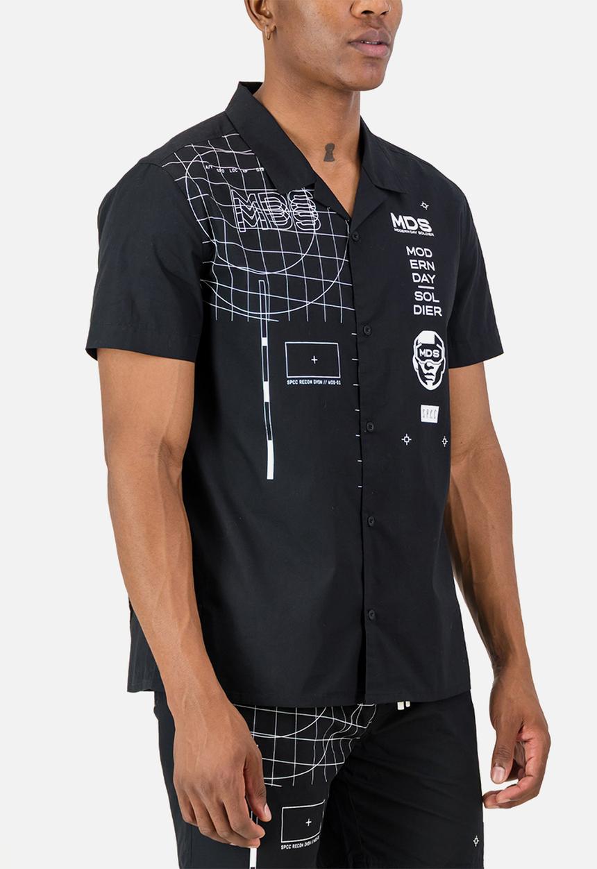S.P.C.C - Mds Aviator Shirt  - Black Regular Fit Signature Short Sleeve Woven Shirt Black