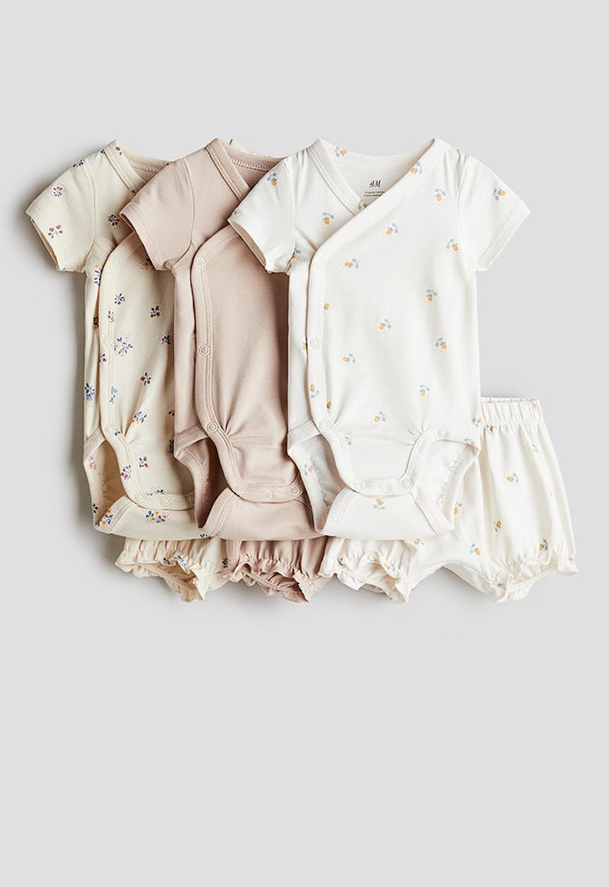 H&M - 6-Piece jersey set - light beige/floral