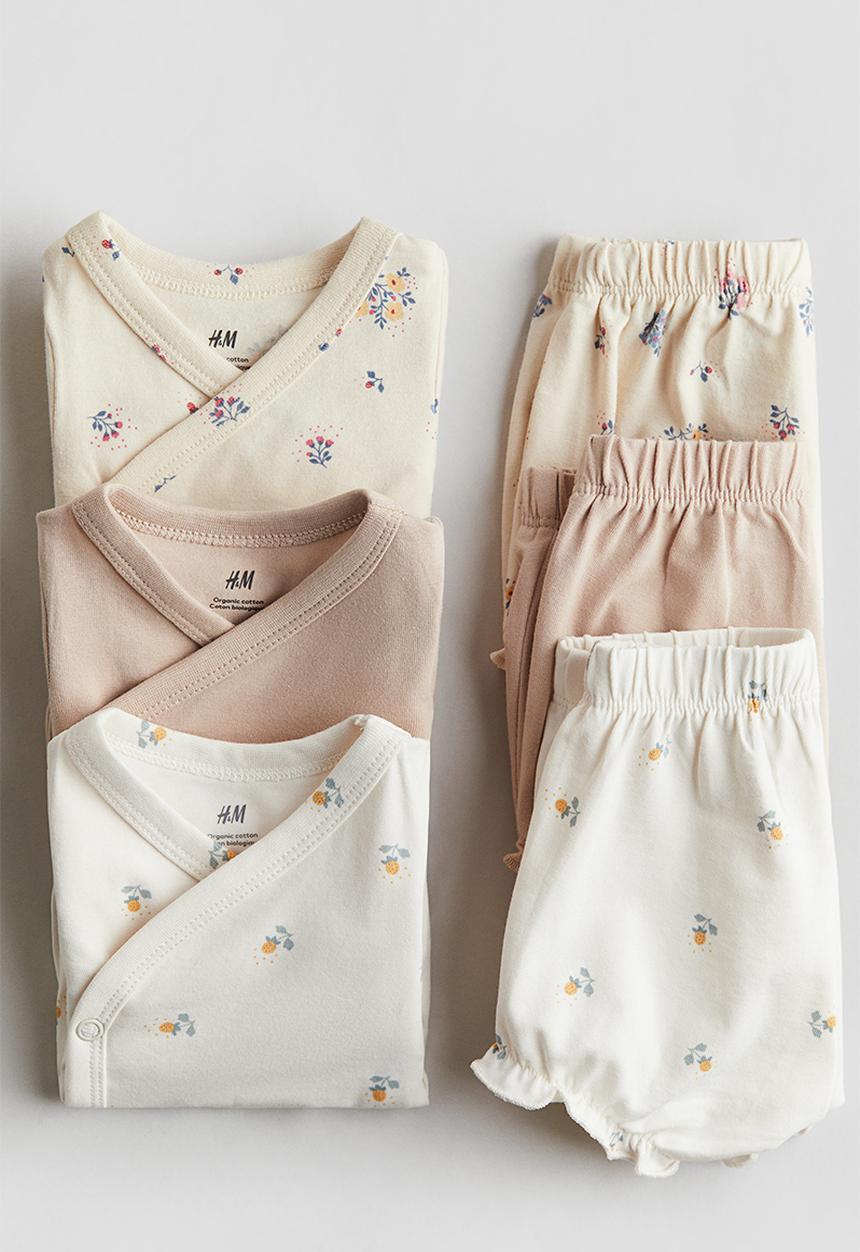 H&M - 6-Piece jersey set - light beige/floral