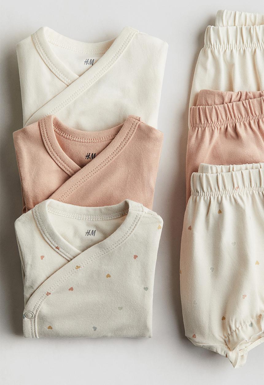 H&M - 6-Piece jersey set - light beige/hearts