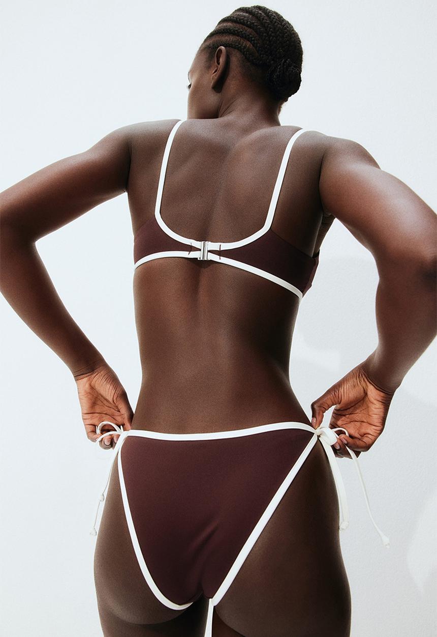 H&M - Padded bikini top - dark brown & white