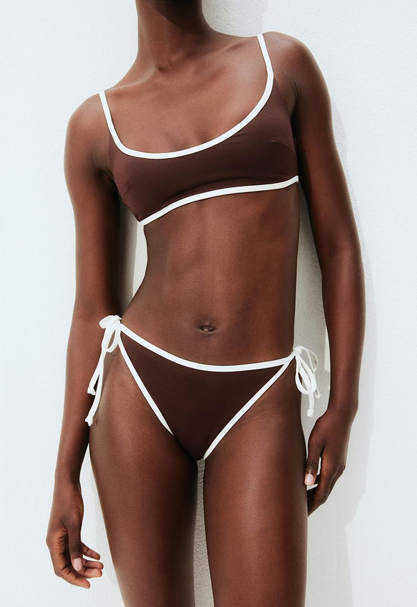 H&M - Padded bikini top - dark brown & white