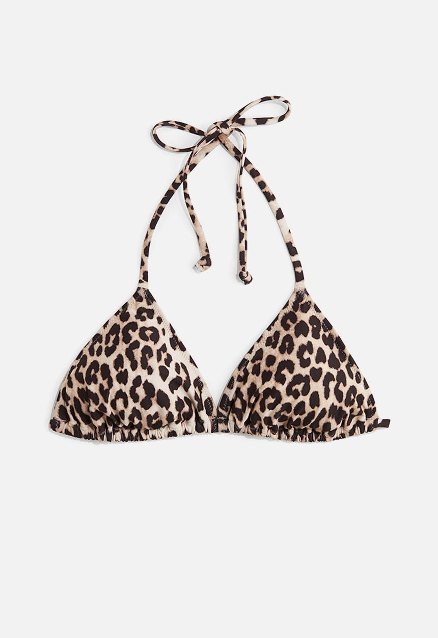 H&M - Padded triangle bikini top - light beige & leopard print