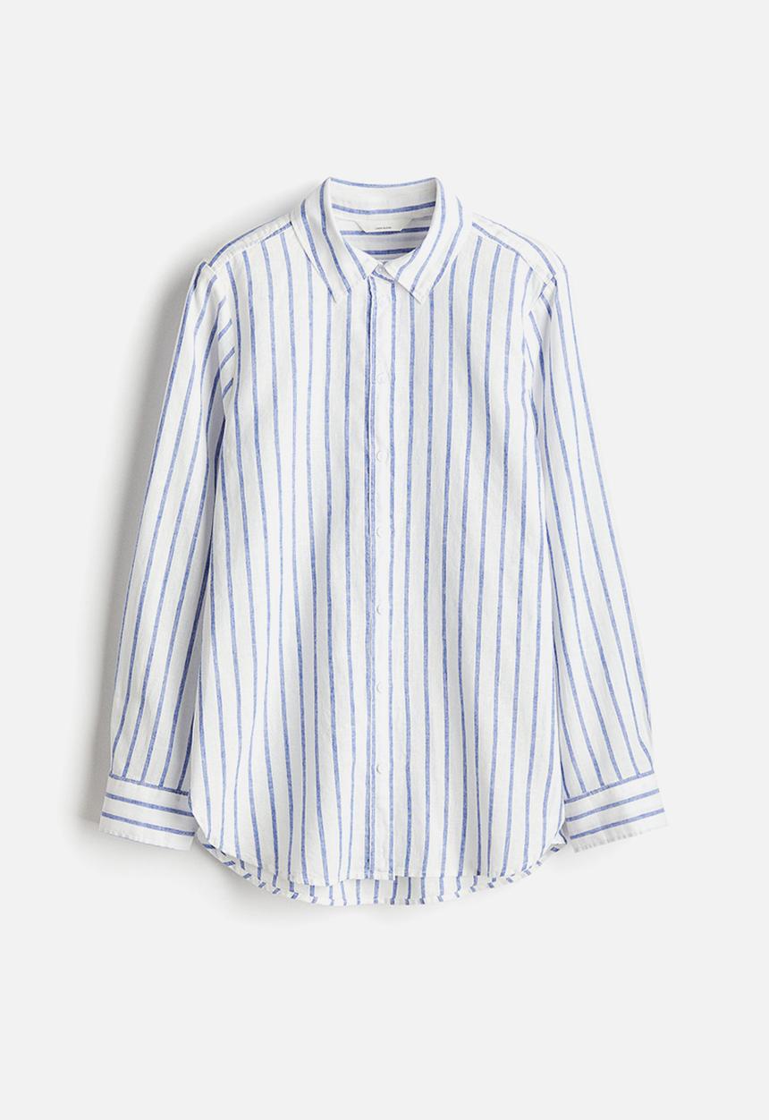 H&M - Linen-blend shirt - white/blue striped