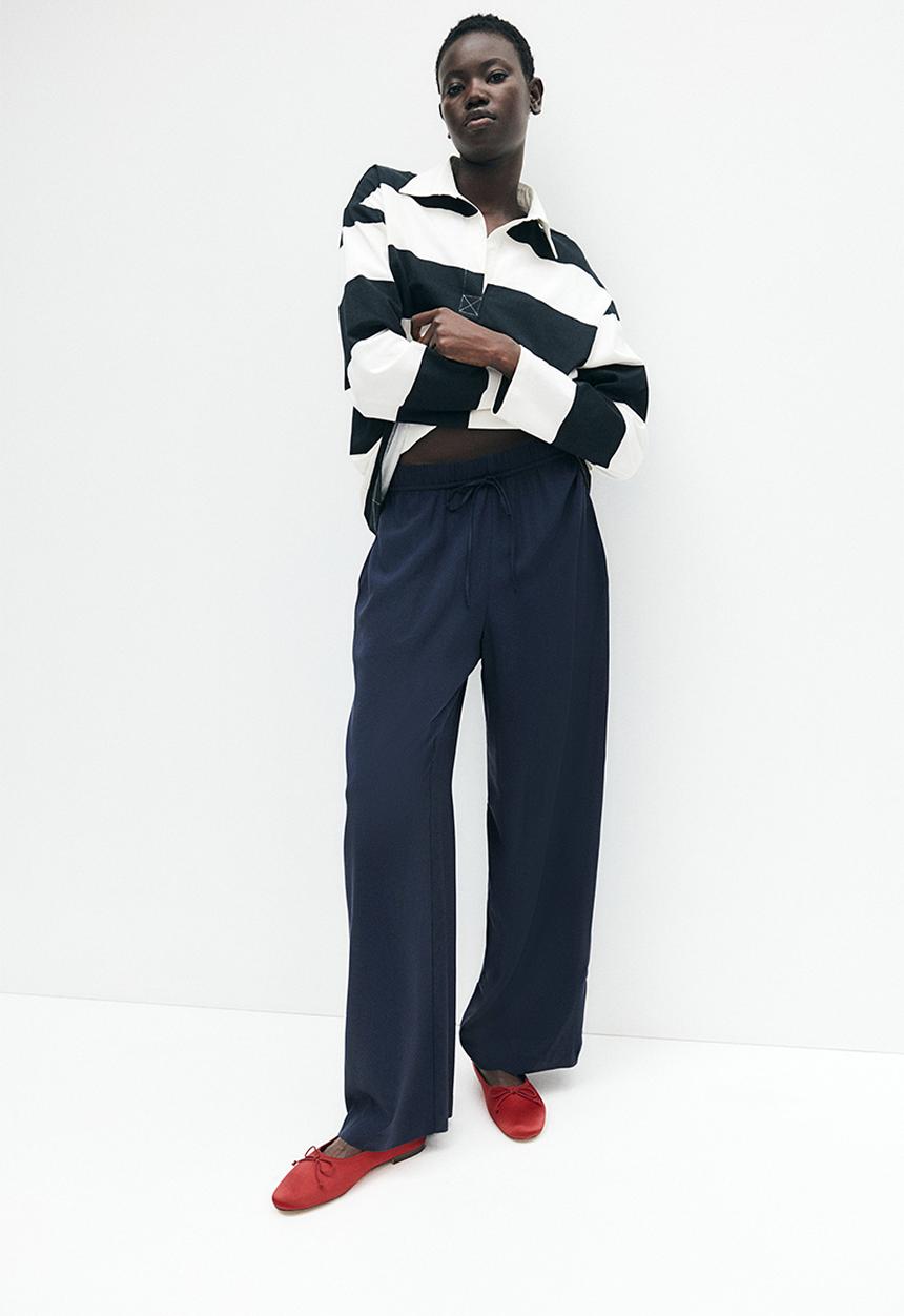 H&M - Wide pull-on trousers - navy blue