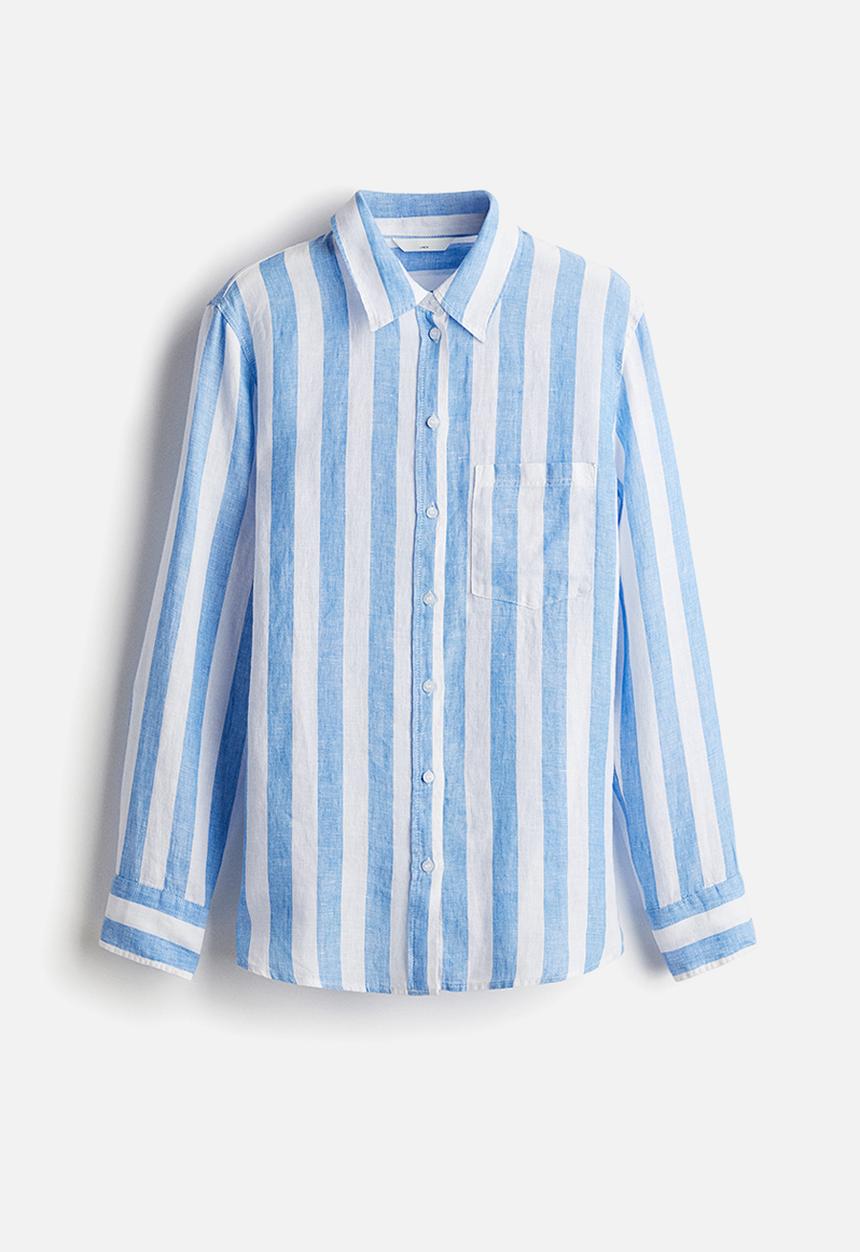 H&M - Linen shirt - light blue striped