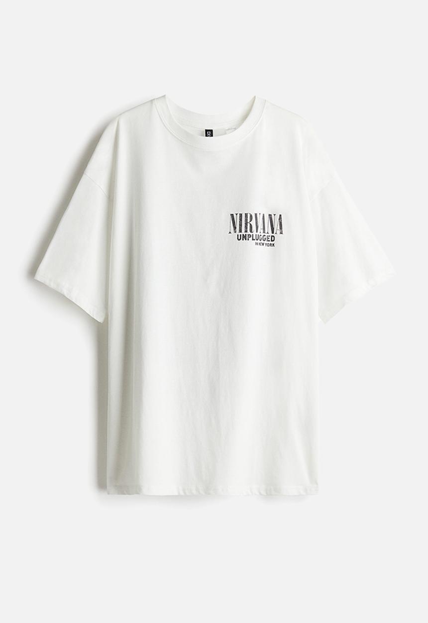 H&M - Oversized printed t-shirt - cream & nirvana
