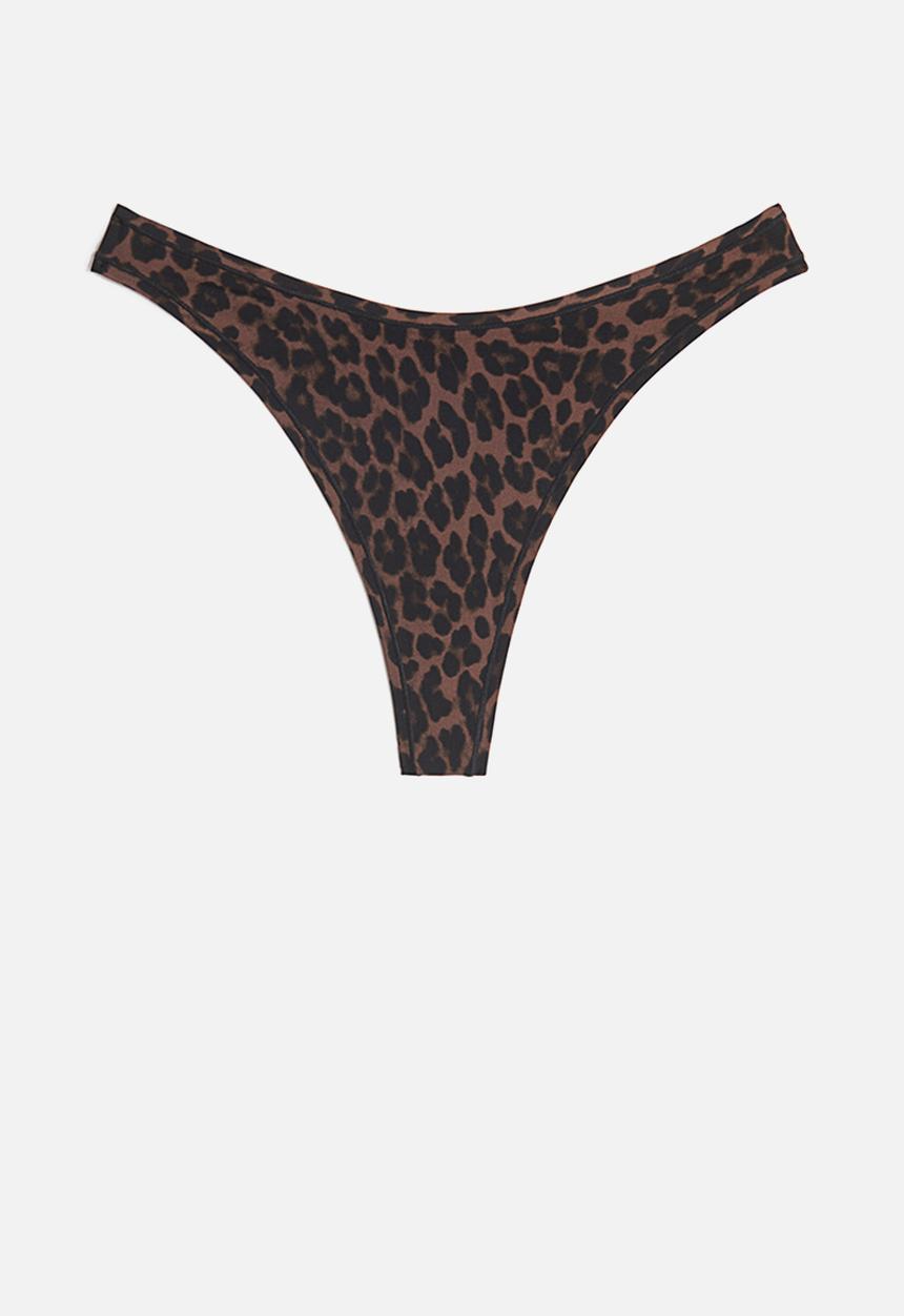 H&M - 3 pack microfibre thong briefs - dark brown leopard print
