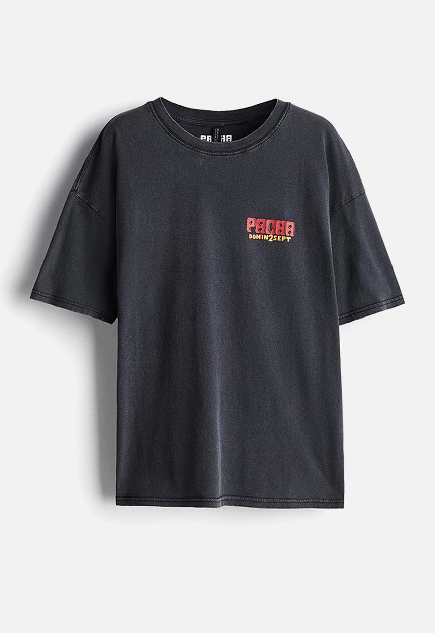 H&M - Oversized printed t-shirt - washed black & pacha