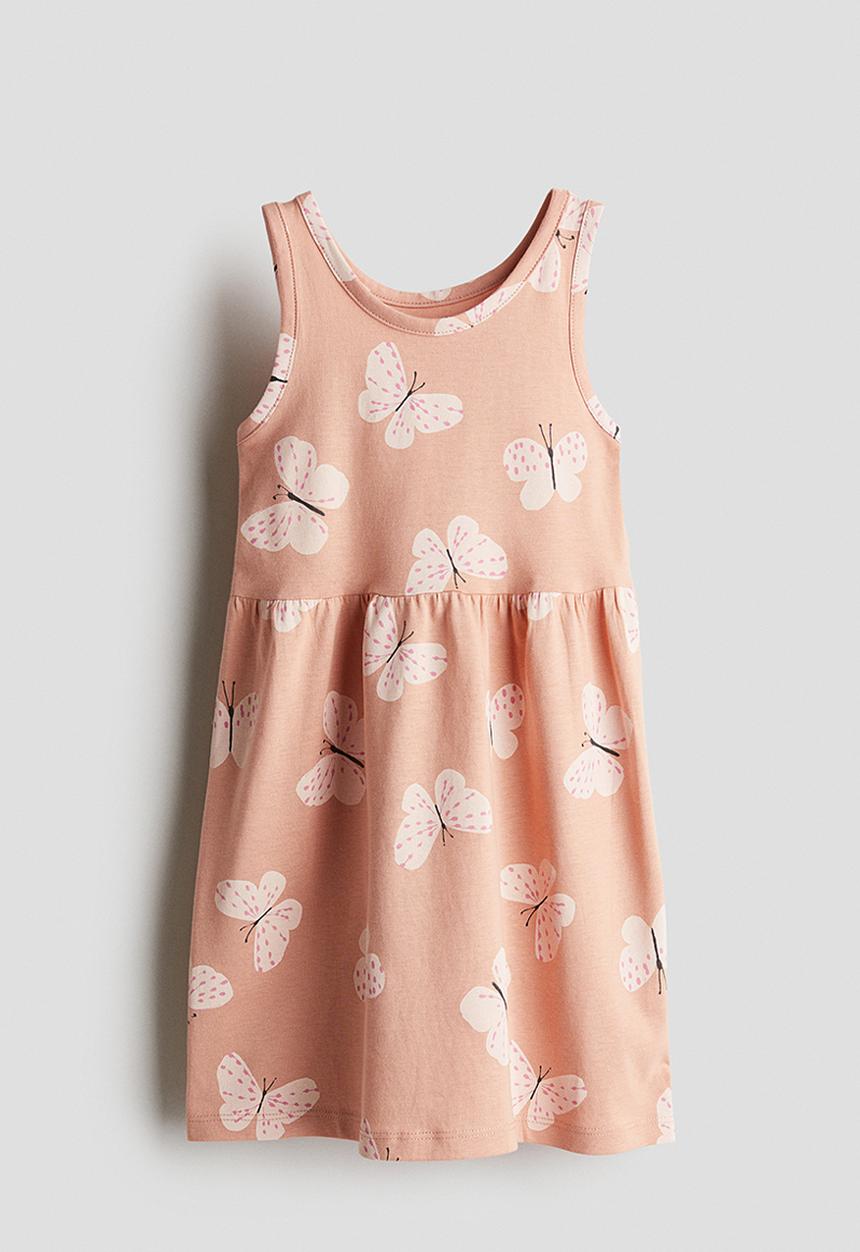 H&M - Patterned cotton dress - peach pink/butterflies
