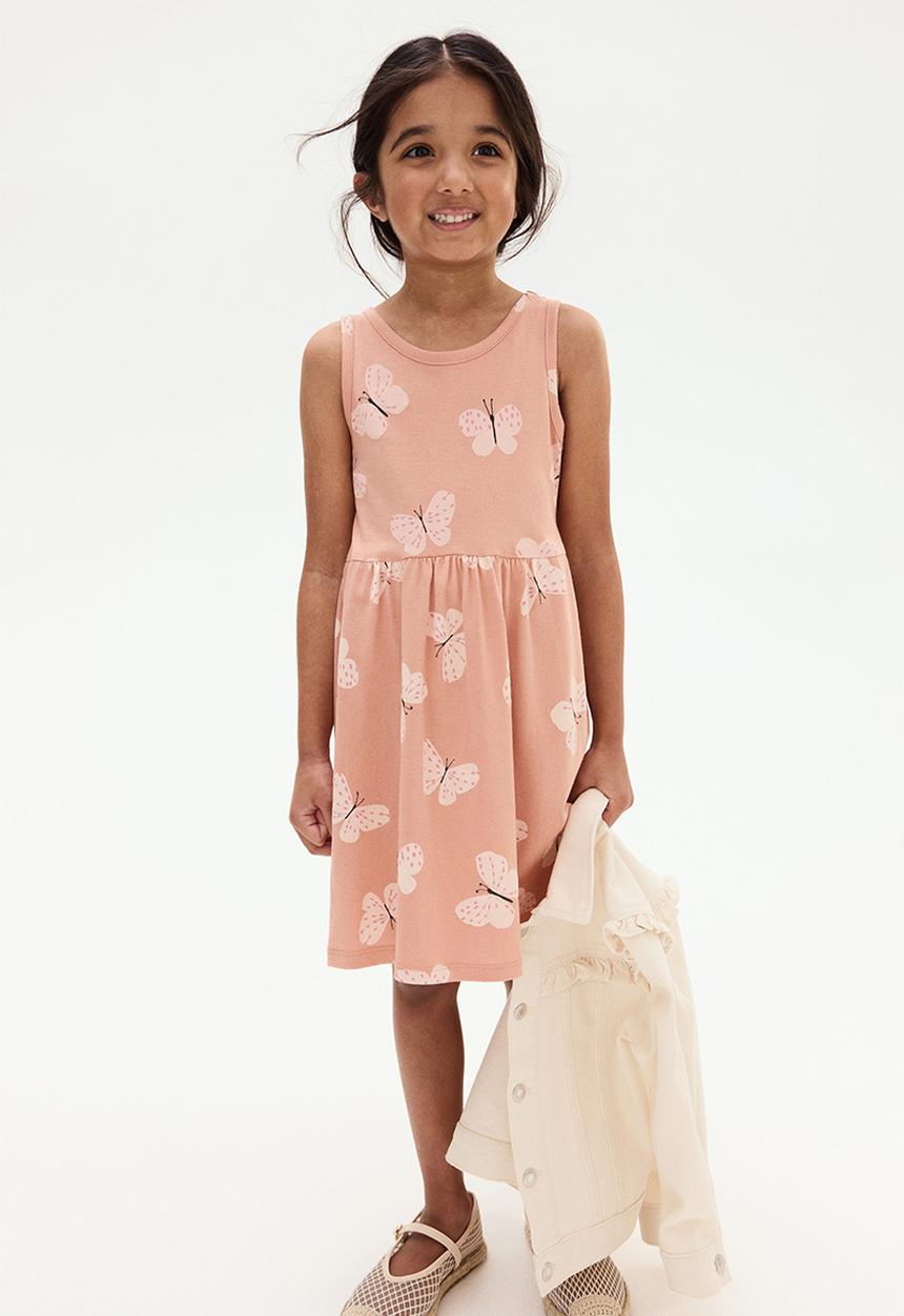 H&M - Patterned cotton dress - peach pink/butterflies