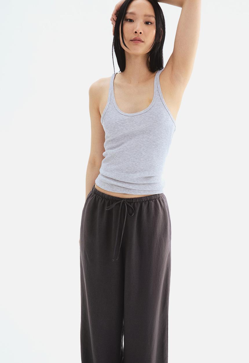 H&M - Straight linen-blend trousers - dark grey 
