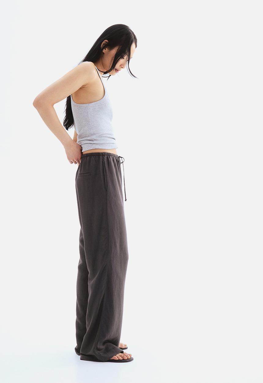 H&M - Straight linen-blend trousers - dark grey 