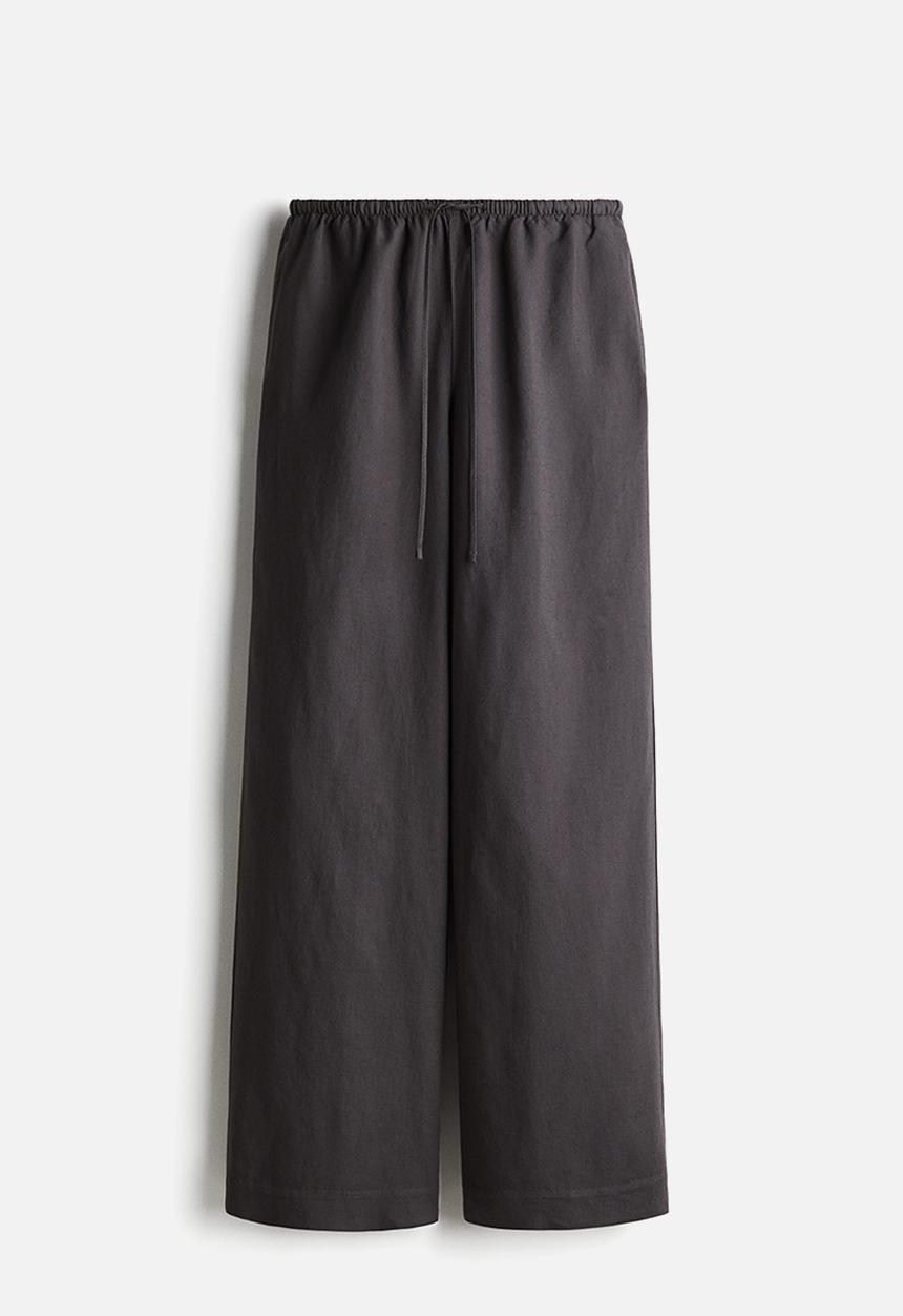 H&M - Straight linen-blend trousers - dark grey 