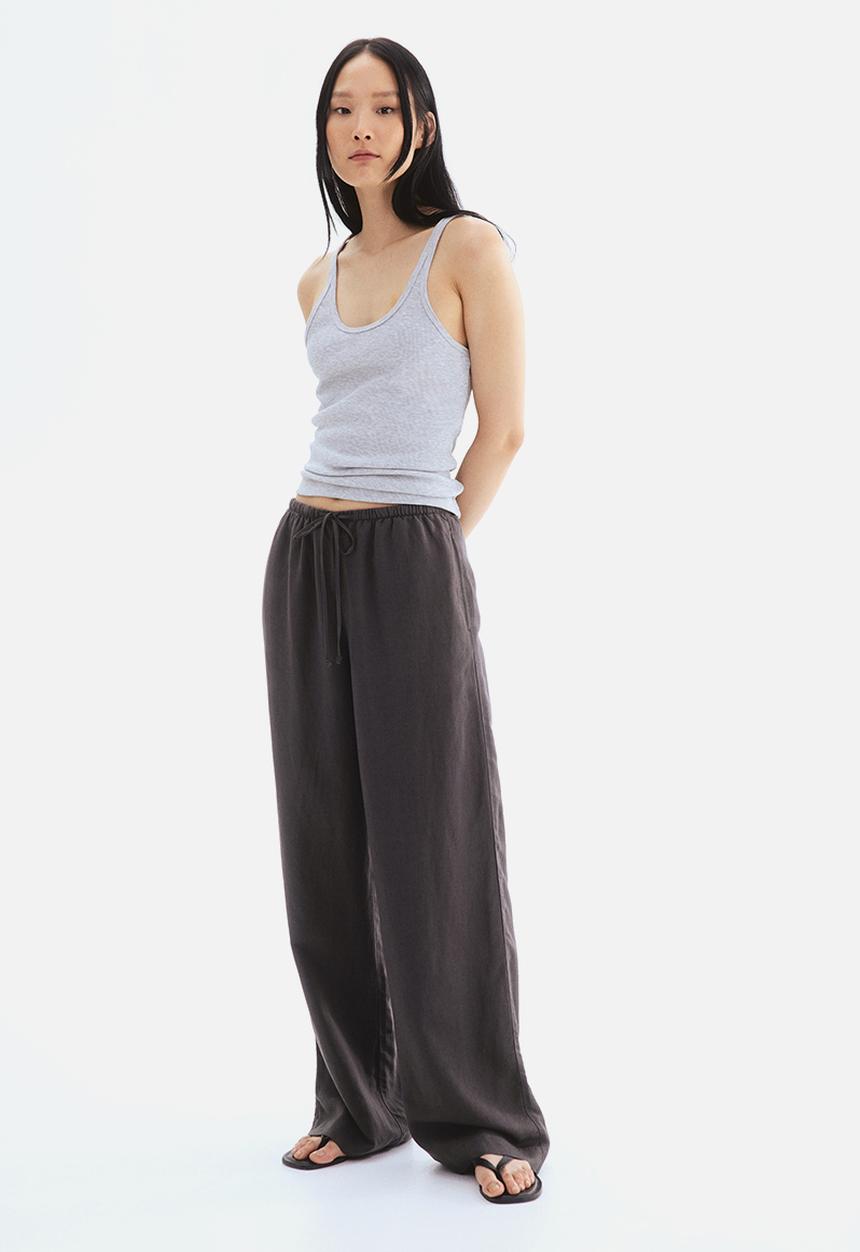 H&M - Straight linen-blend trousers - dark grey 